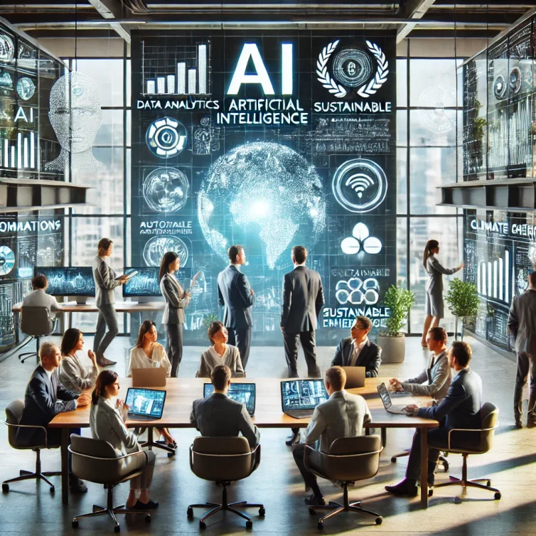 DALL·E 2024-10-11 09.43.46 - A realistic image of a futuristic office where company executives and AI experts are discussing the integration of artificial intelligence. The office